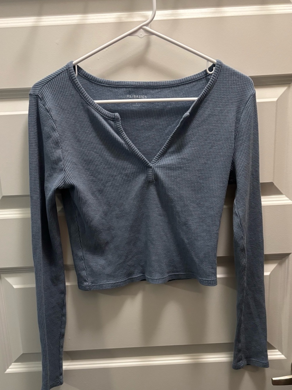 Women's Blue Waffle Knit Cropped Top